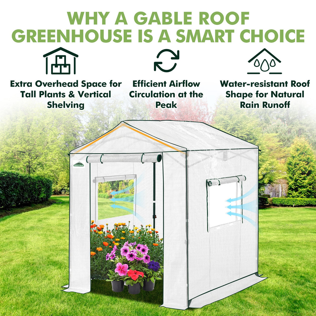 6x6/ 8x8/ 10x10 Portable Pop Up Greenhouse, Patented Center Lock with Gable Roof - Eagle Peak Custom Canopy Tent