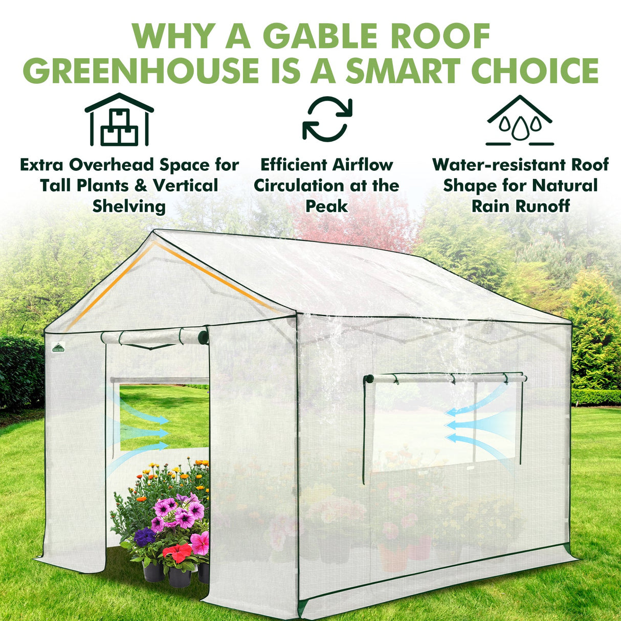 6x6/ 8x8/ 10x10 Portable Pop Up Greenhouse, Patented Center Lock with Gable Roof - Eagle Peak Custom Canopy Tent