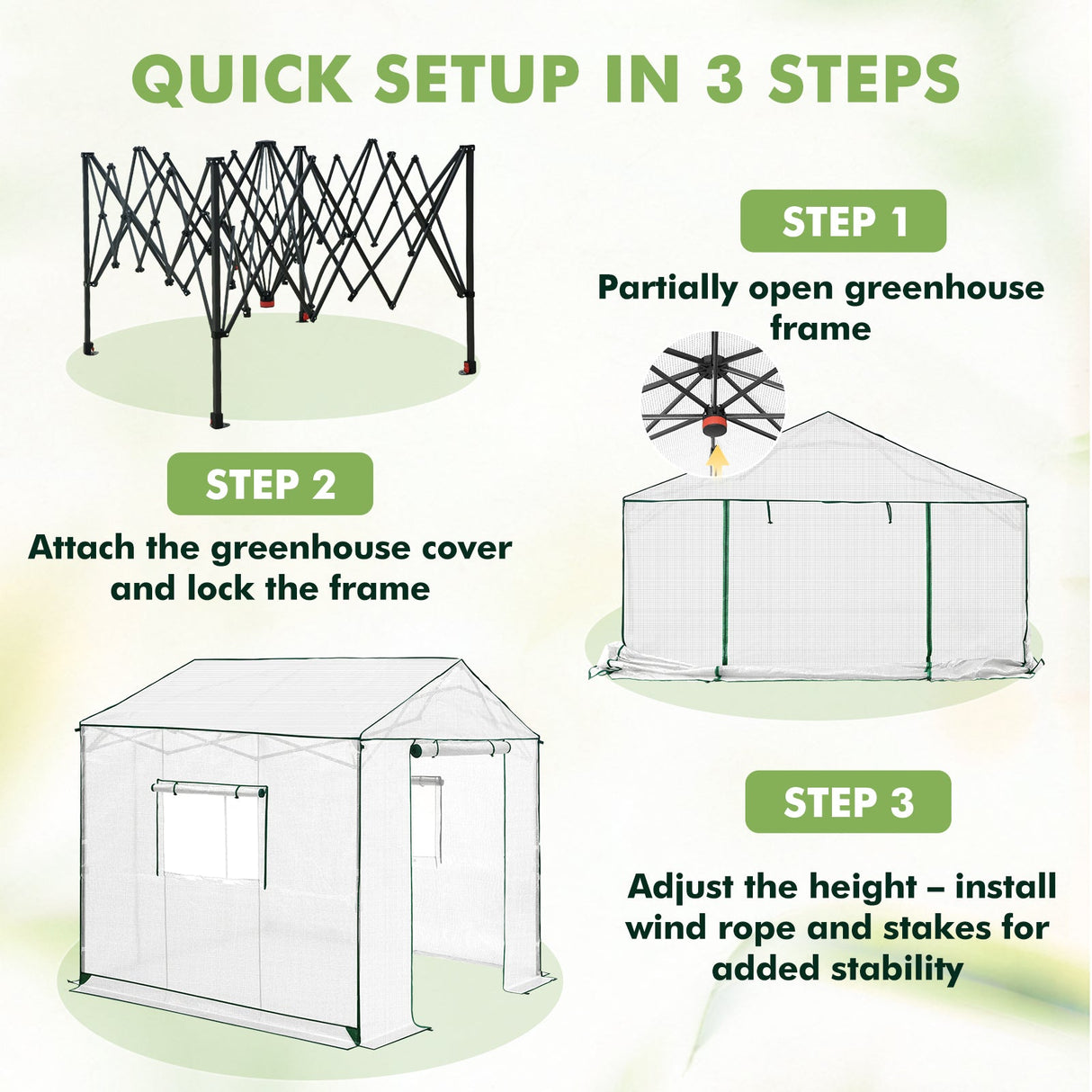 6x6/ 8x8/ 10x10 Portable Pop Up Greenhouse, Patented Center Lock with Gable Roof - Eagle Peak Custom Canopy Tent