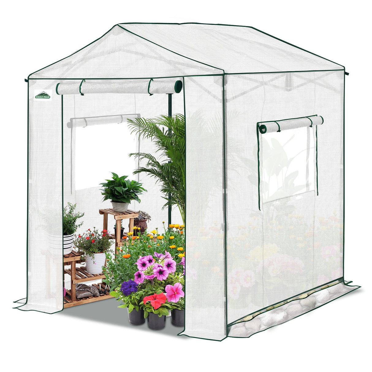 6x6/ 8x8/ 10x10 Portable Pop Up Greenhouse, Patented Center Lock with Gable Roof - Eagle Peak Custom Canopy Tent