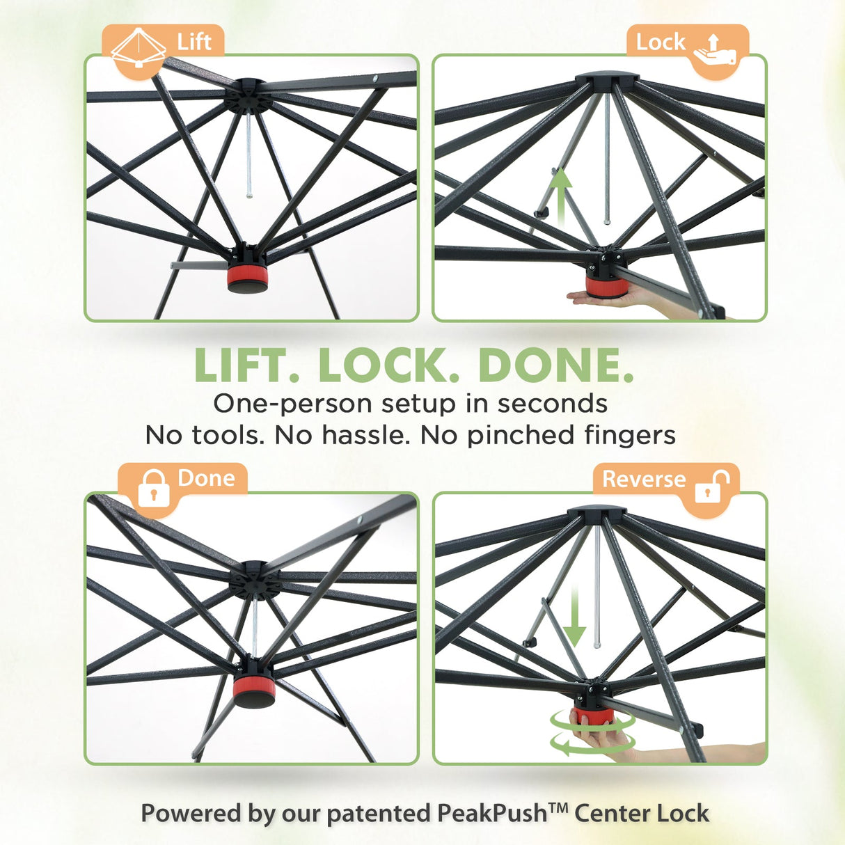 6x6/ 8x8/ 10x10 Portable Pop Up Greenhouse, Patented Center Lock with Gable Roof - Eagle Peak®