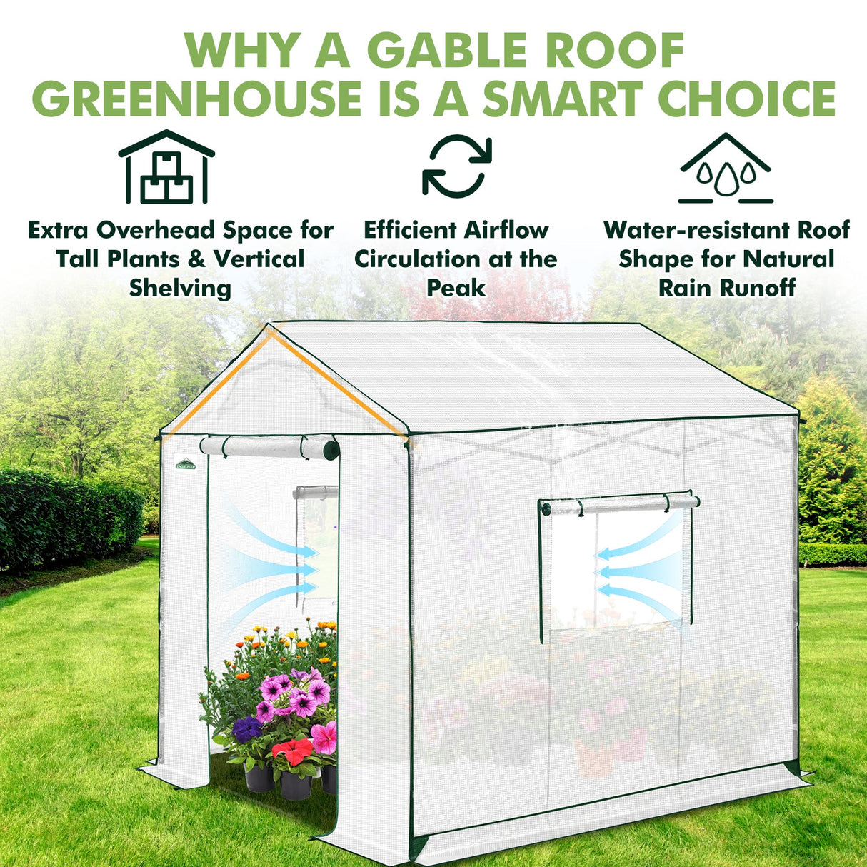 6x6/ 8x8/ 10x10 Portable Pop Up Greenhouse, Patented Center Lock with Gable Roof - Eagle Peak Custom Canopy Tent