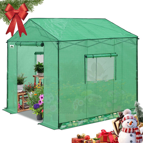 6x6/ 8x8/ 10x10 Portable Pop Up Greenhouse, Patented Center Lock with Gable Roof - Eagle Peak Custom Canopy Tent