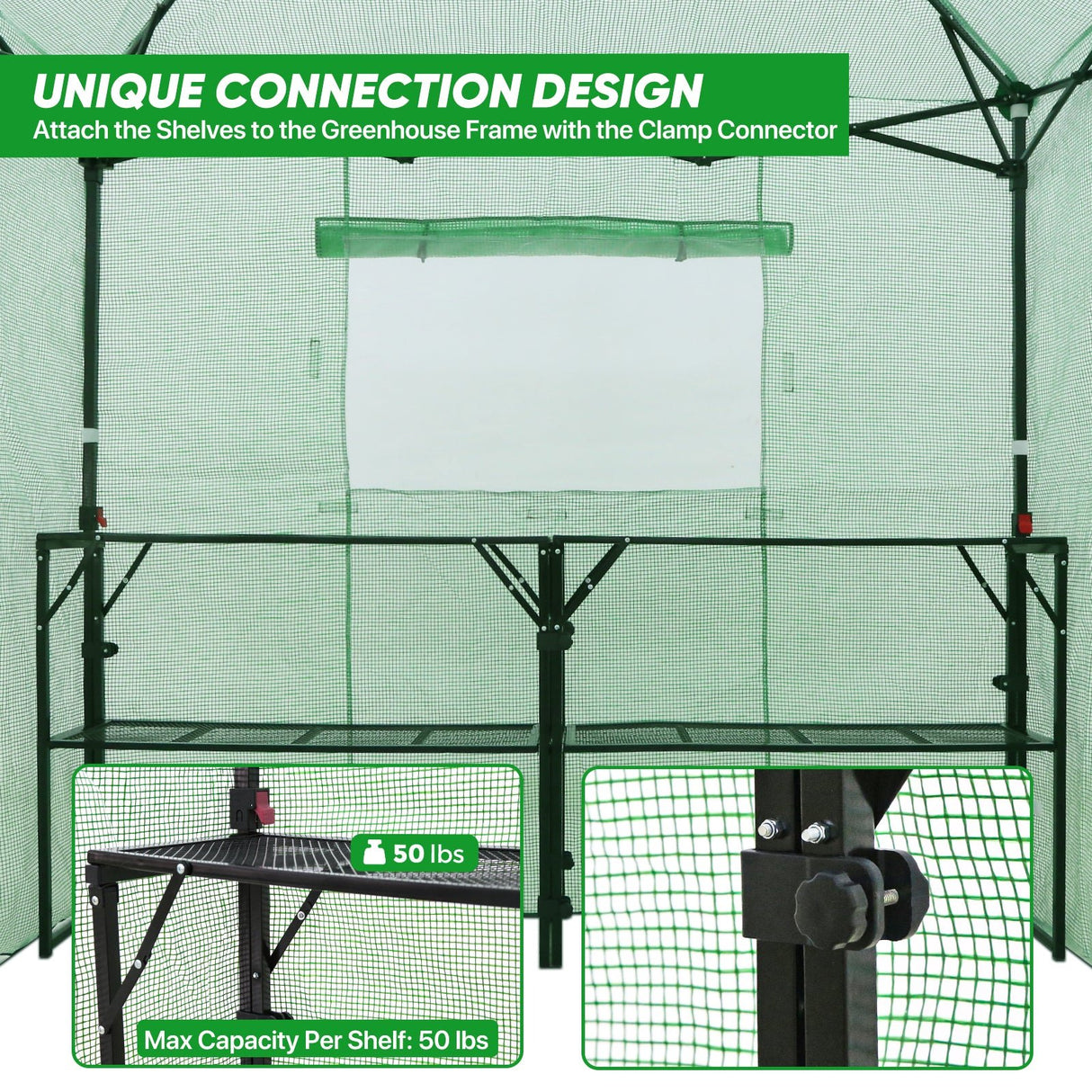7x7 Pop up Greenhouse Portable Walk - in with 2 Foldable Shelves - Eagle Peak