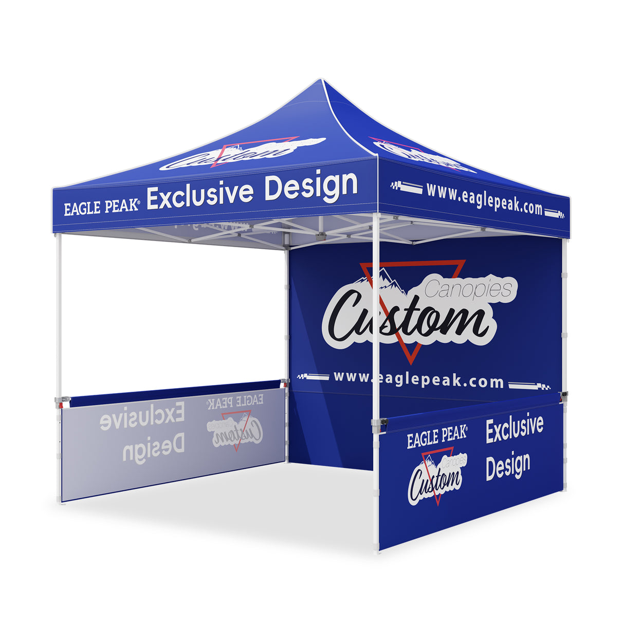 10x10 Alpine Custom Commercial Canopy High Peak Frame, Pop Up Custom Canopy Tent with Logo, 1 Wall & 2 Half Walls