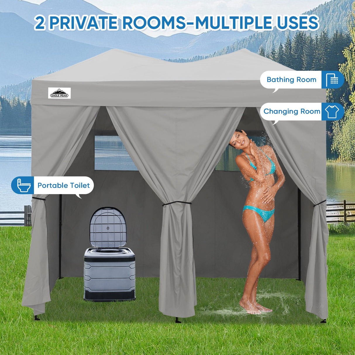 8x4 Outdoor Changing Room, 2 Room Pop Up Portable Changing Room - Eagle Peak Custom Canopy Tent