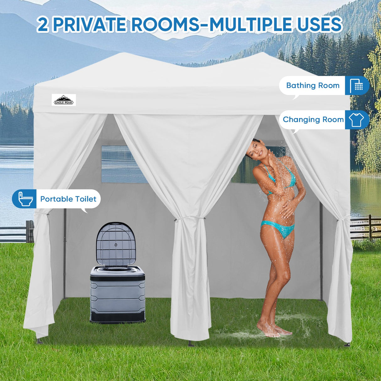 8x4 Outdoor Changing Room, 2 Room Pop Up Portable Changing Room - Eagle Peak Custom Canopy Tent