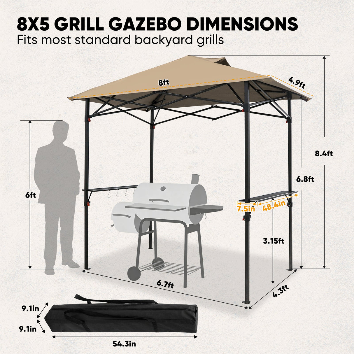 8x5 Pop up Grill Gazebo with Carry Bag and Air Vent - Eagle Peak®