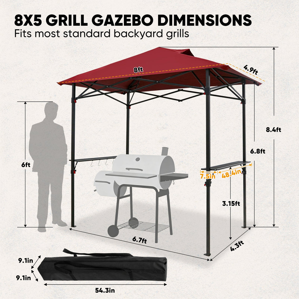 8x5 Pop up Grill Gazebo with Carry Bag and Air Vent - Eagle Peak®
