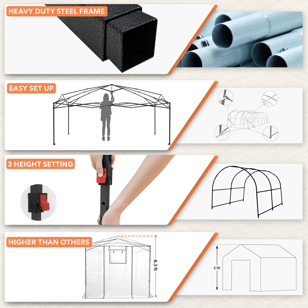 8x6/12x8 Portable Walk - in Greenhouse, Woven PE Top, White - Eagle Peak Custom Canopy Tent