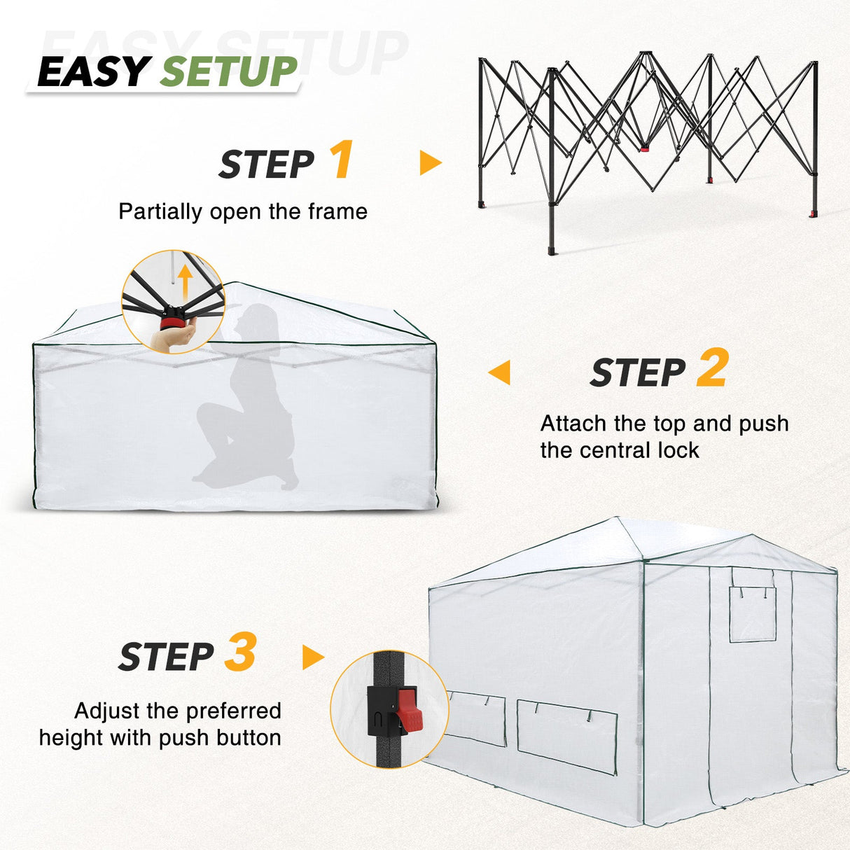 8x6/12x8 Portable Walk - in Greenhouse, Woven PE Top, White - Eagle Peak Custom Canopy Tent