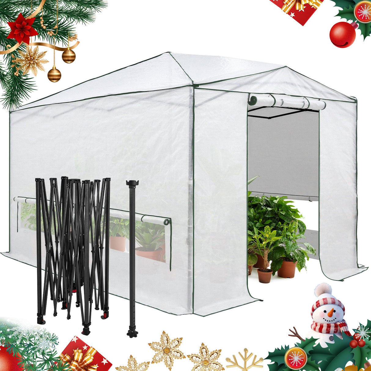 8x6/12x8 Portable Walk - in Greenhouse, Woven PE Top, White - Eagle Peak Custom Canopy Tent
