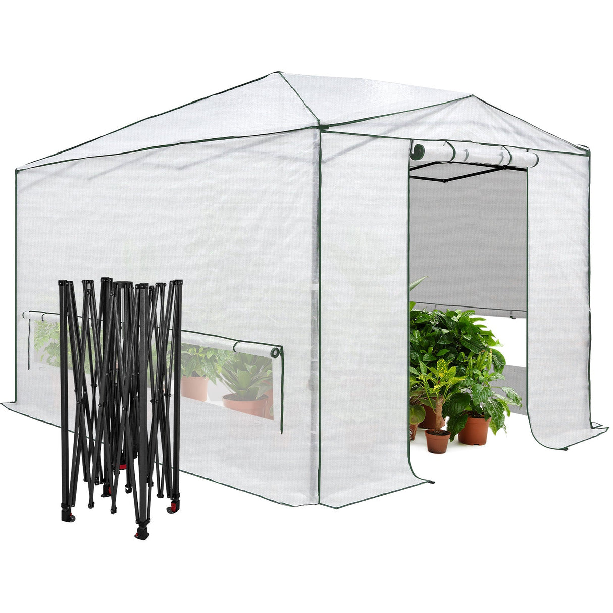 8x6/12x8 Portable Walk - in Greenhouse, Woven PE Top, White - Eagle Peak Custom Canopy Tent