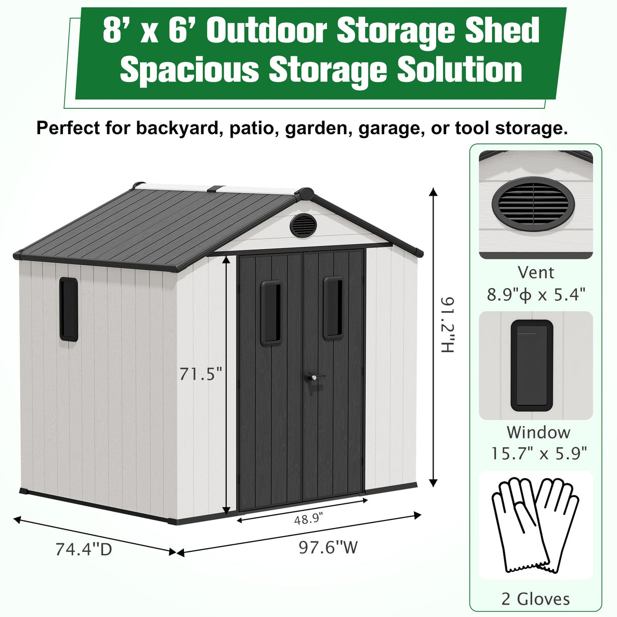 8x6/8x8 Resin Outdoor Storage Shed,Weatherproof Garden Shed - Eagle Peak Custom Canopy Tent