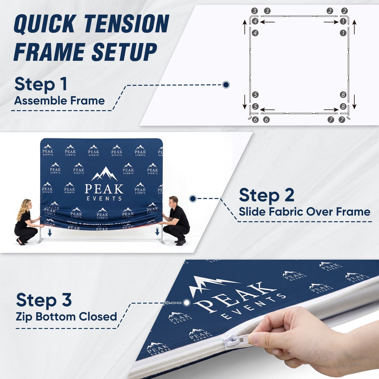 8x7.5 FT/10x7.5 FT/20x7.5 FT Custom Tension Fabric Trade Show Backdrop with Stand - Eagle Peak®