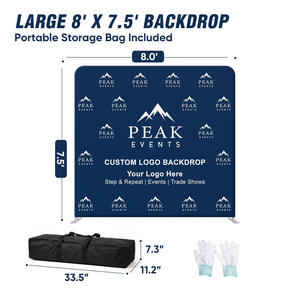 8x7.5 FT/10x7.5 FT/20x7.5 FT Custom Tension Fabric Trade Show Backdrop with Stand - Eagle Peak®