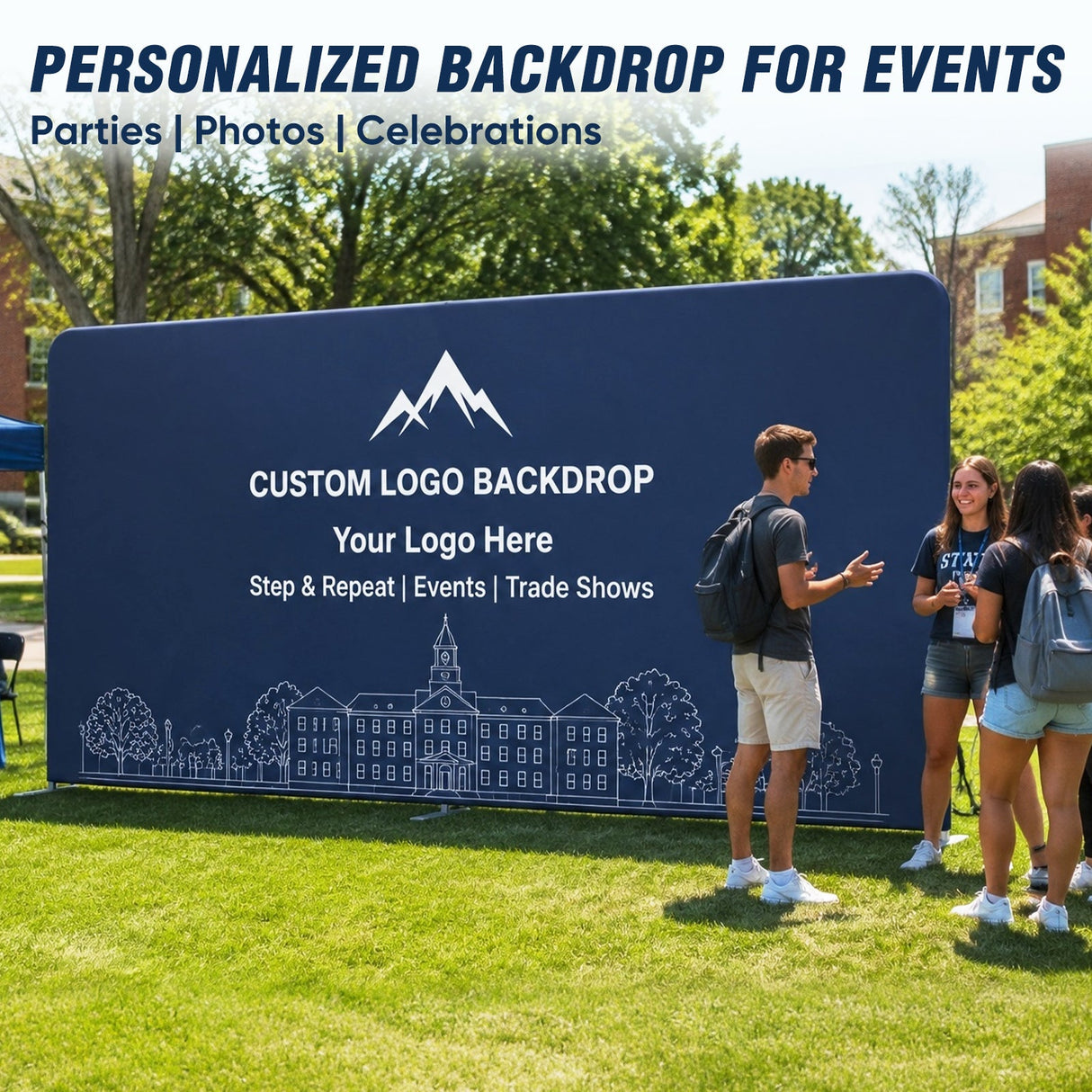 8x7.5 FT/10x7.5 FT/20x7.5 FT Custom Tension Fabric Trade Show Backdrop with Stand - Eagle Peak®