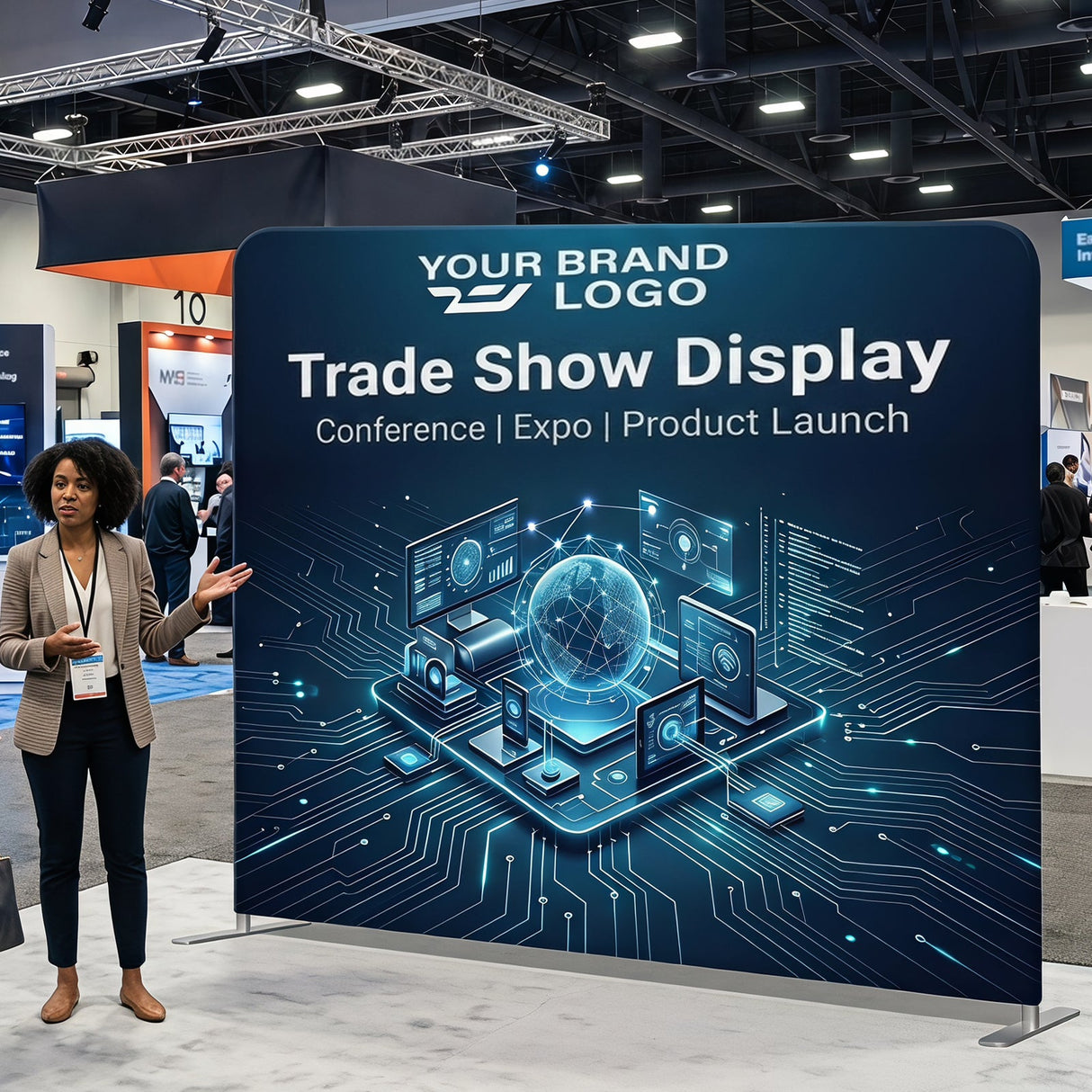 8x7.5 FT/10x7.5 FT/20x7.5 FT Custom Tension Fabric Trade Show Backdrop with Stand - Eagle Peak®