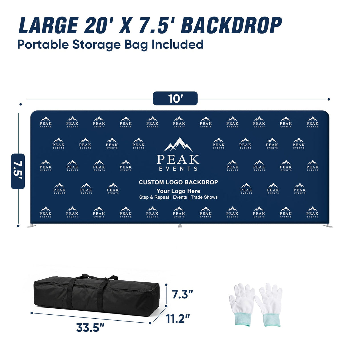 8x7.5 FT/10x7.5 FT/20x7.5 FT Custom Tension Fabric Trade Show Backdrop with Stand - Eagle Peak®
