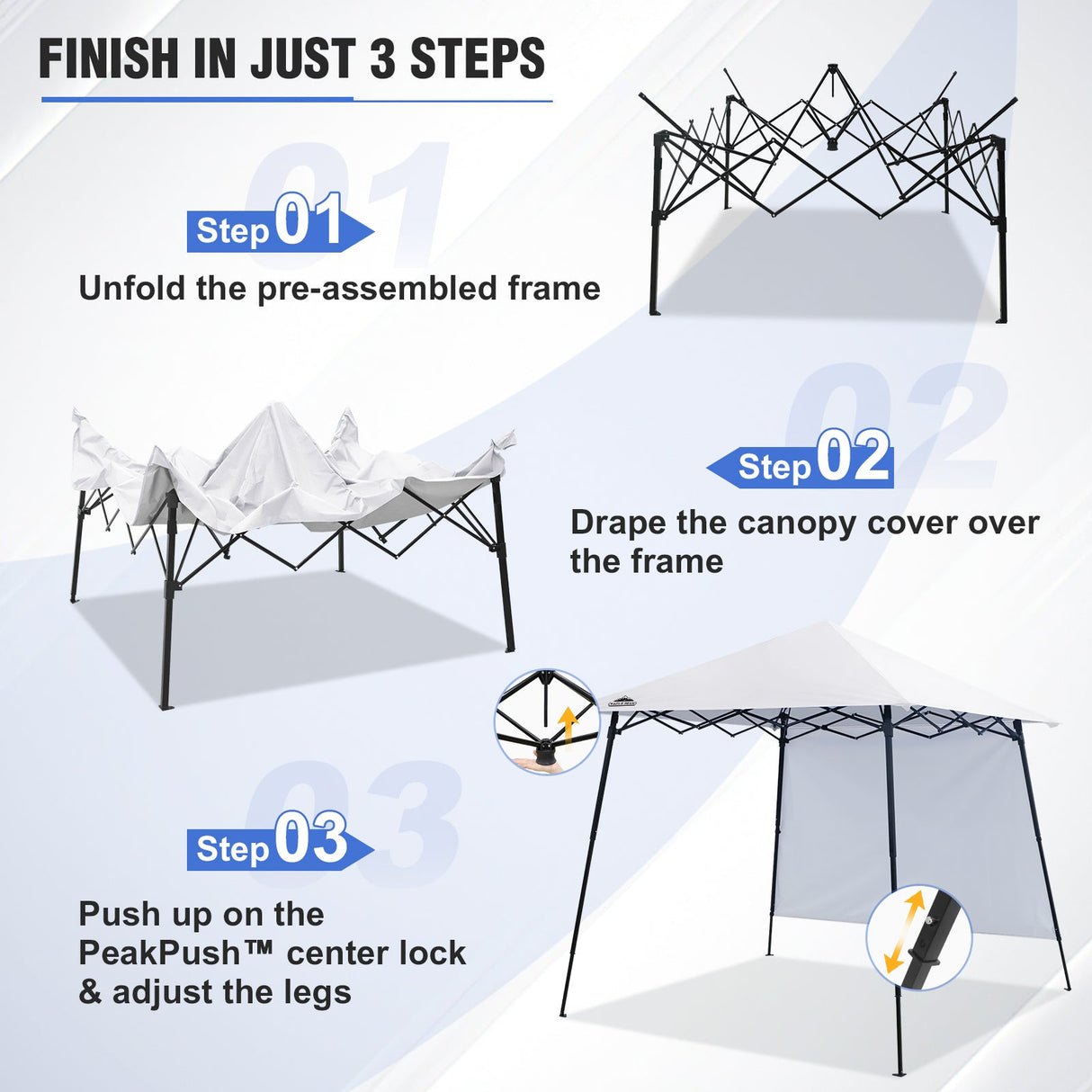 8x8 Pop Up Canopy Tent with Extended Eaves & Sidewall - Eagle Peak Custom Canopy Tent