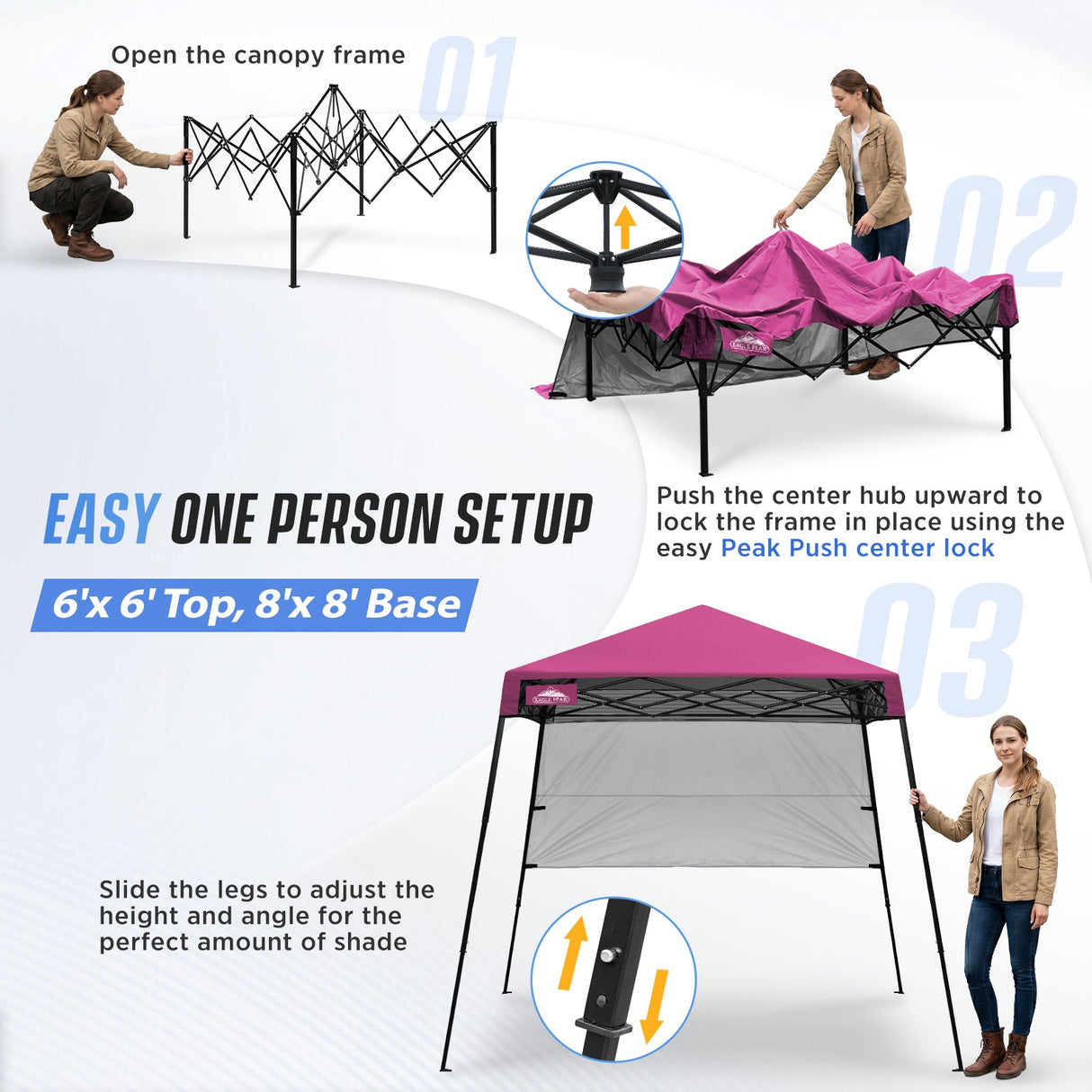 8x8 Pop Up Canopy Tent with Sidewall,8x8 Base 6x6 Top - Eagle Peak®