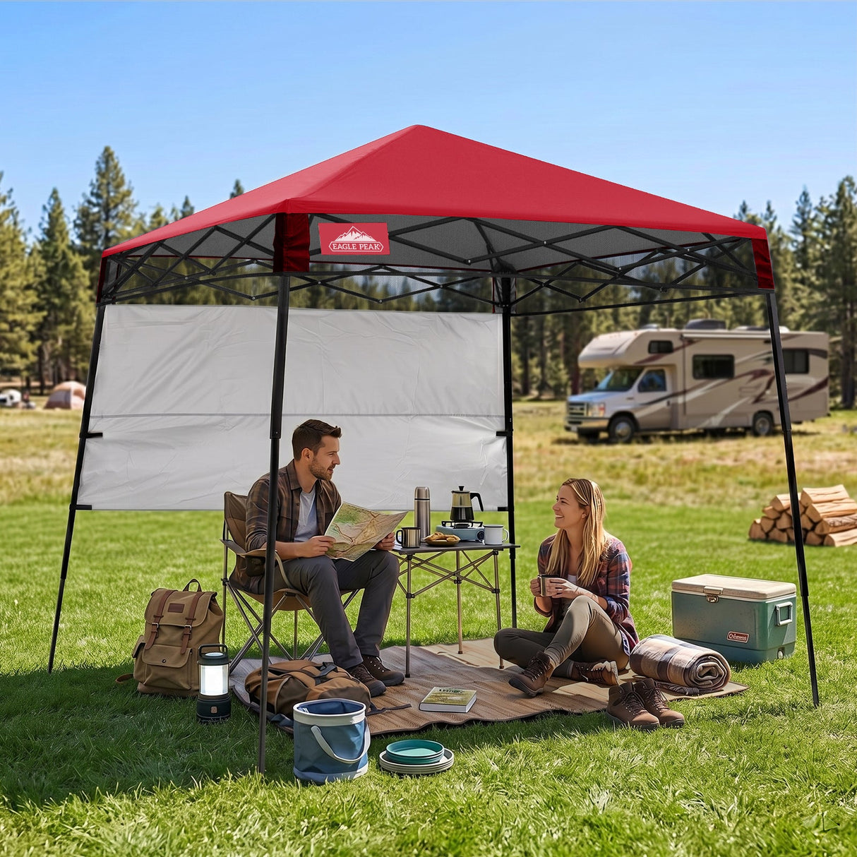 8x8 Pop Up Canopy Tent with Sidewall,8x8 Base 6x6 Top - Eagle Peak®