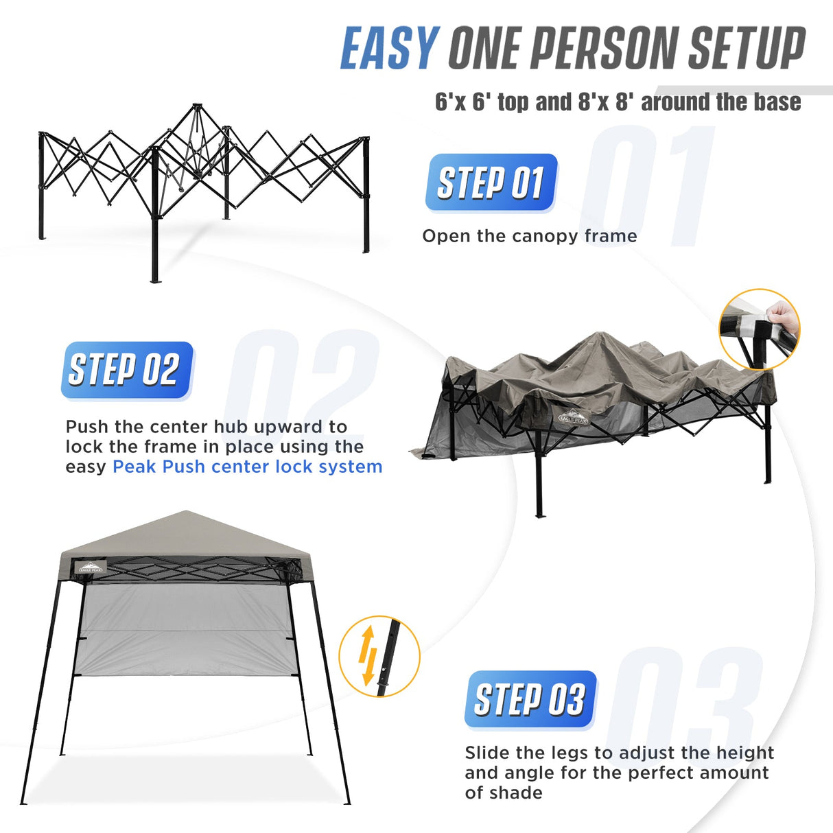 8x8 Pop Up Canopy Tent with Sidewall,8x8 Base 6x6 Top - Eagle Peak Custom Canopy Tent