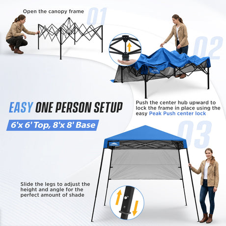 8x8 Pop Up Canopy Tent with Sidewall,8x8 Base 6x6 Top - Eagle Peak®