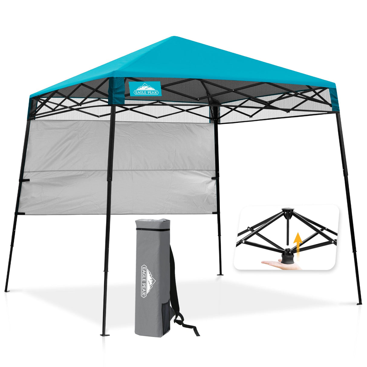 8x8 Pop Up Canopy Tent with Sidewall,8x8 Base 6x6 Top - Eagle Peak®