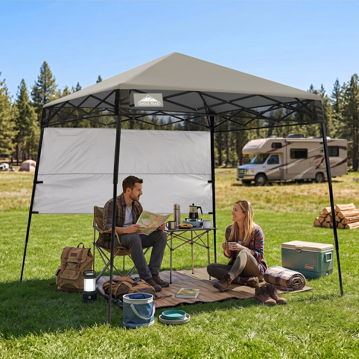 8x8 Pop Up Canopy Tent with Sidewall,8x8 Base 6x6 Top - Eagle Peak®