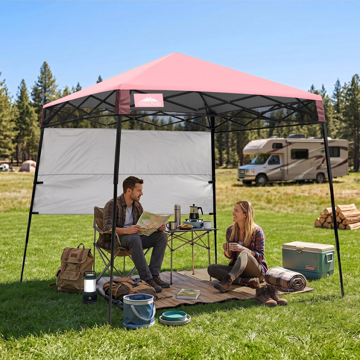 8x8 Pop Up Canopy Tent with Sidewall,8x8 Base 6x6 Top - Eagle Peak®