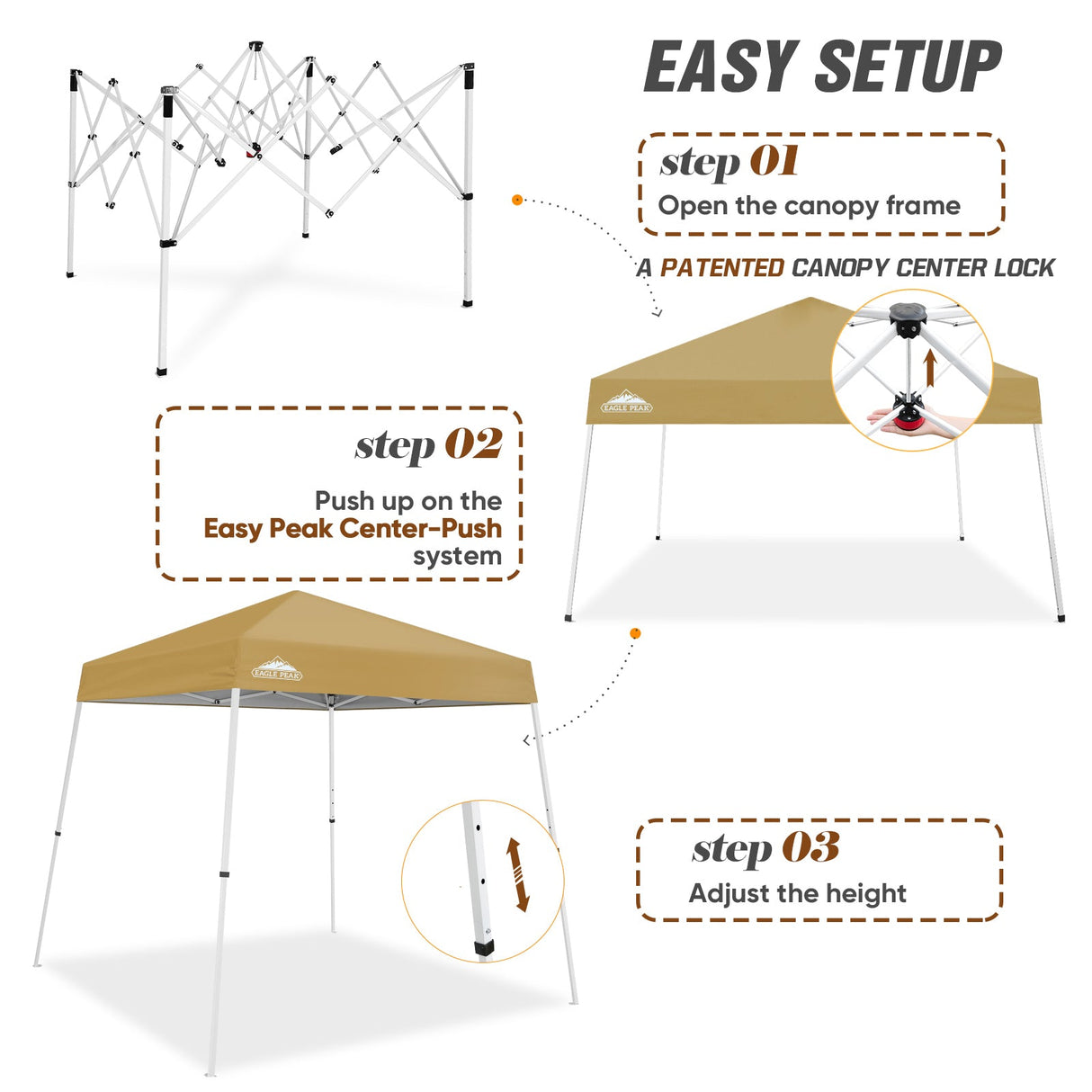8x8 Slant Leg Pop - up Canopy Tent, Shelter 8x8 Base 6x6 Top - Eagle Peak Custom Canopy Tent