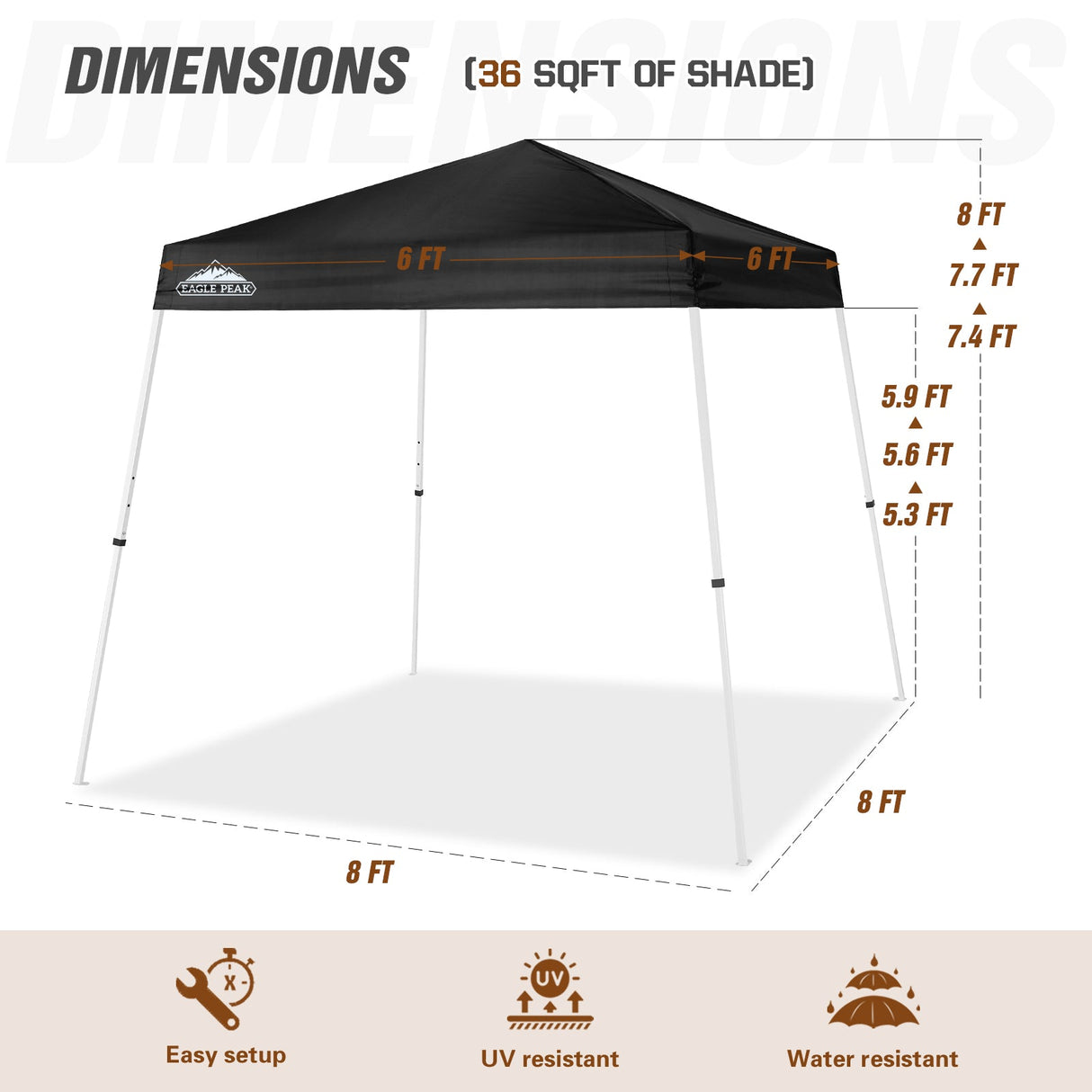 8x8 Slant Leg Pop - up Canopy Tent, Shelter 8x8 Base 6x6 Top - Eagle Peak Custom Canopy Tent