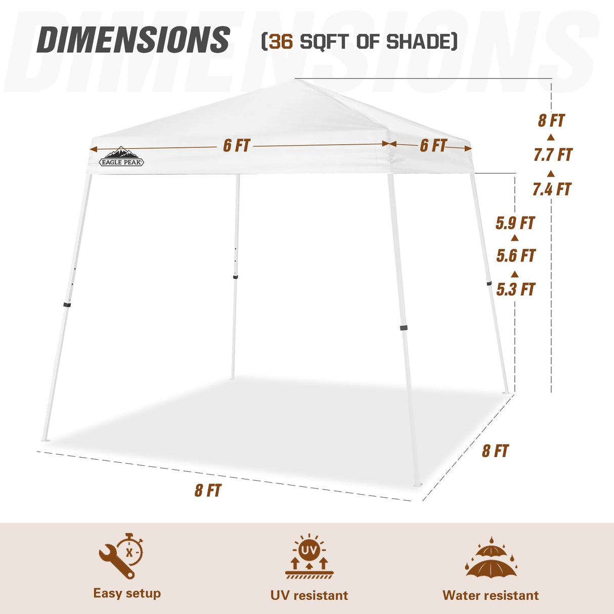 8x8 Slant Leg Pop - up Canopy Tent, Shelter 8x8 Base 6x6 Top - Eagle Peak Custom Canopy Tent