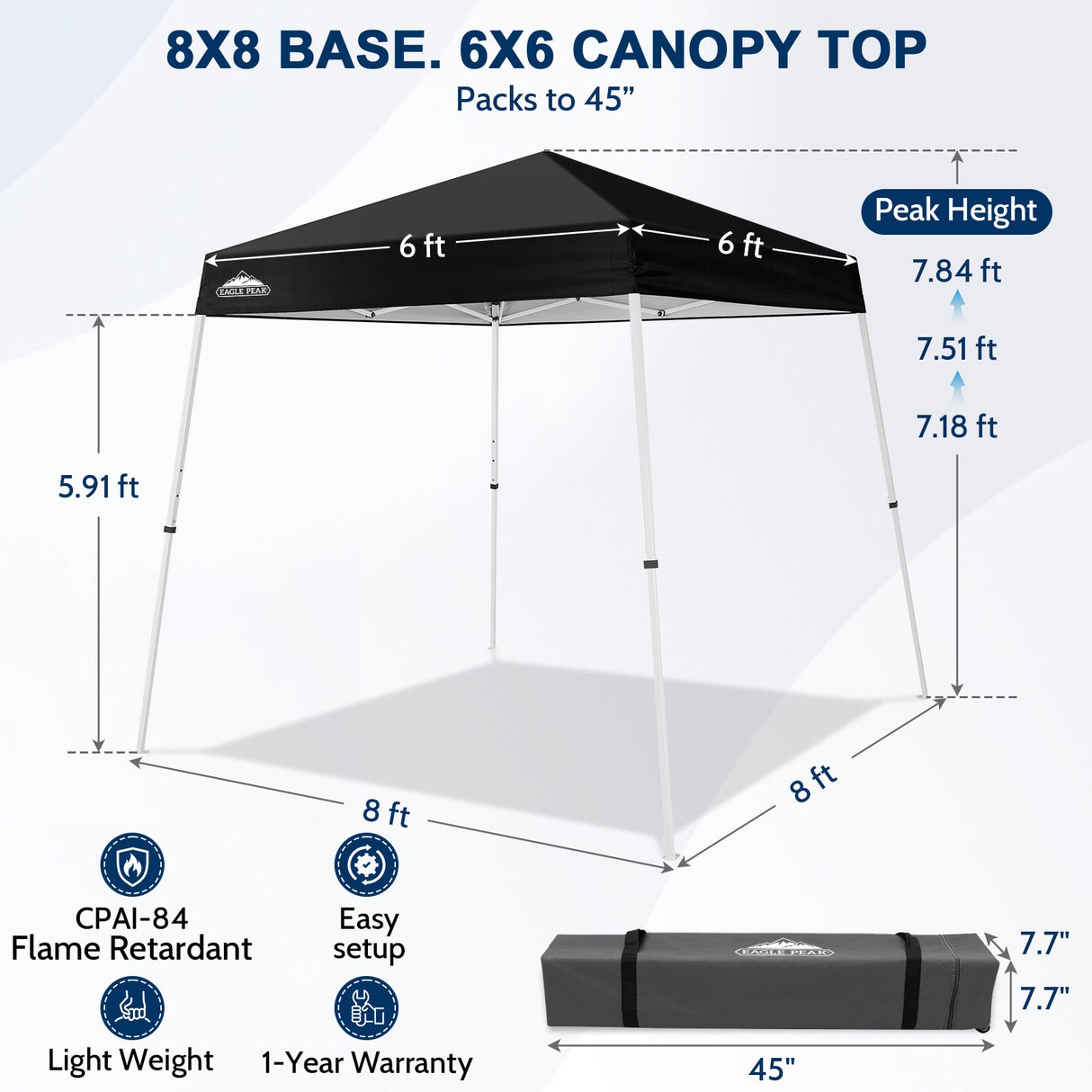 8x8 Slant Leg Pop-up Canopy Tent, Shelter 8x8 Base 6x6 Top - Eagle Peak®