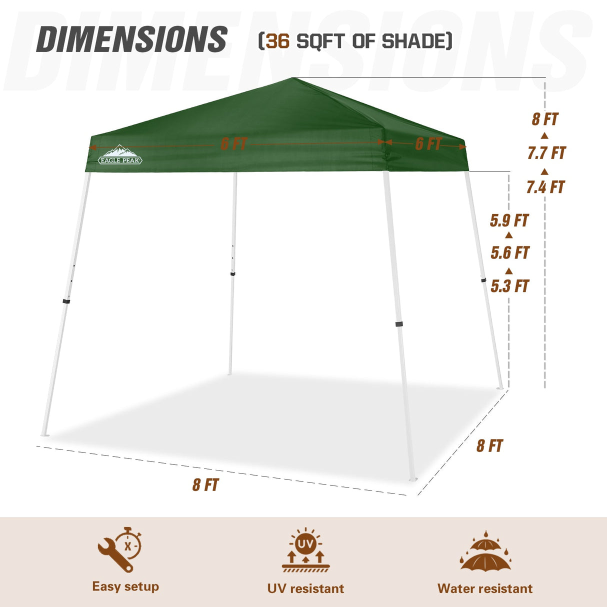 8x8 Slant Leg Pop - up Canopy Tent, Shelter 8x8 Base 6x6 Top - Eagle Peak Custom Canopy Tent
