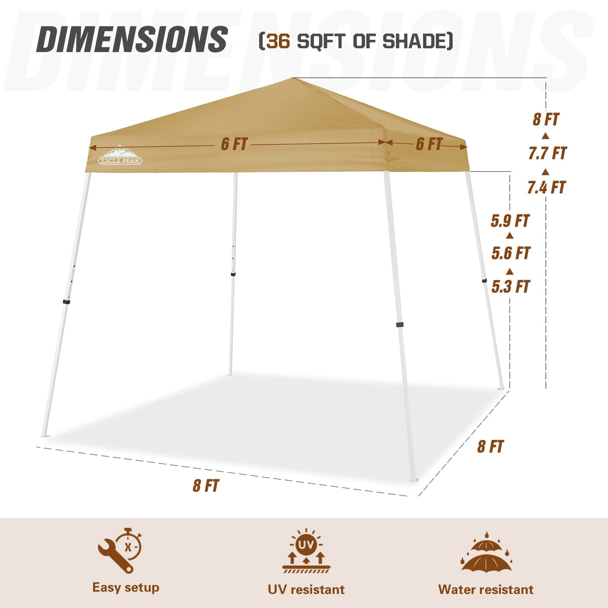 8x8 Slant Leg Pop - up Canopy Tent, Shelter 8x8 Base 6x6 Top - Eagle Peak Custom Canopy Tent
