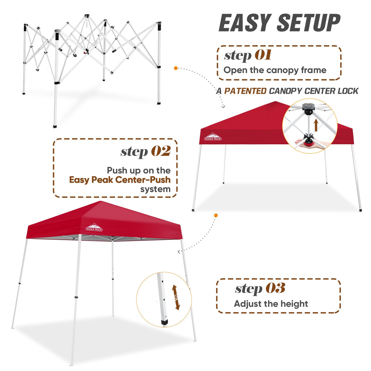 8x8 Slant Leg Pop - up Canopy Tent, Shelter 8x8 Base 6x6 Top - Eagle Peak Custom Canopy Tent