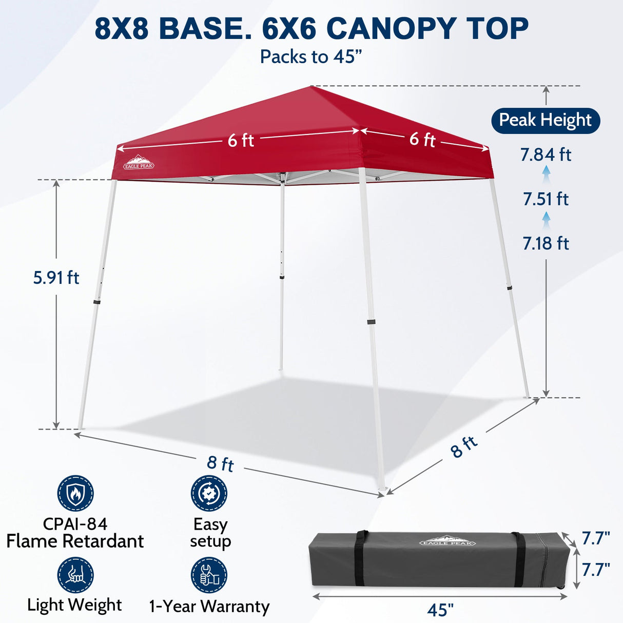 8x8 Slant Leg Pop-up Canopy Tent, Shelter 8x8 Base 6x6 Top - Eagle Peak®