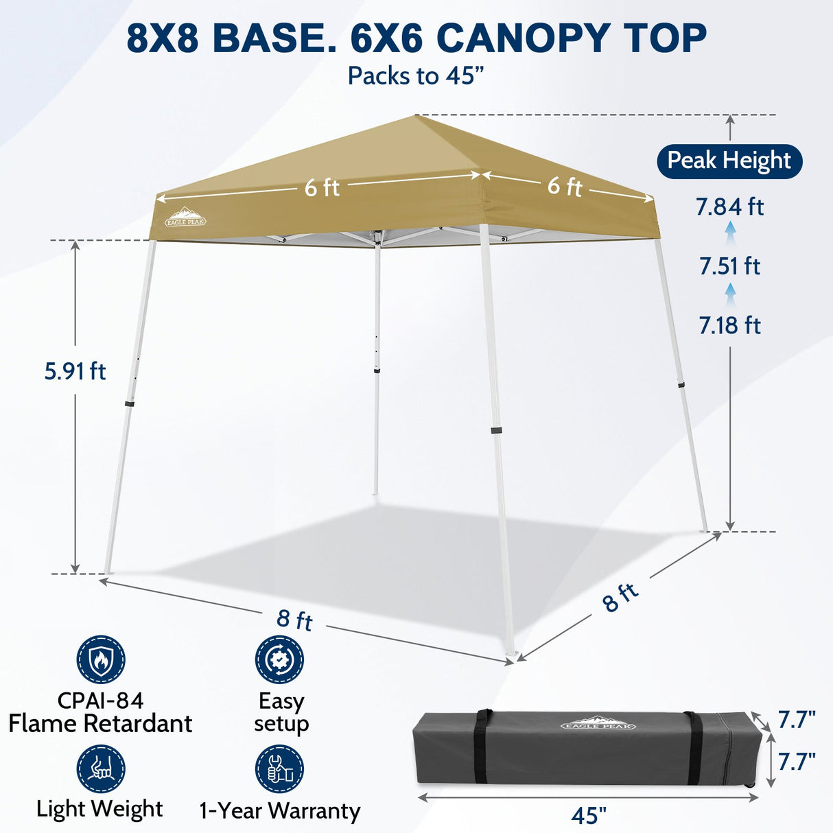 8x8 Slant Leg Pop-up Canopy Tent, Shelter 8x8 Base 6x6 Top - Eagle Peak®