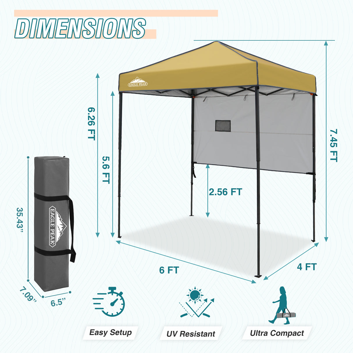 6x4 ft Instant Pop Up Canopy with Adjustable Sun Wall