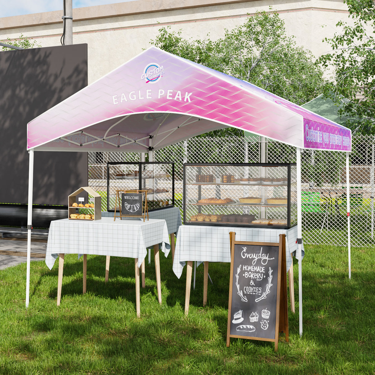 10x10 Custom Commercial Canopy with Gable Roof, Pop Up Custom Canopy Tent with Logo