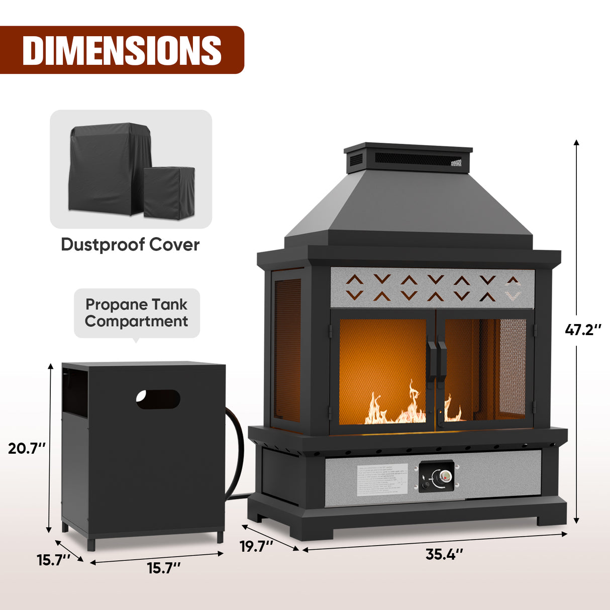 Outdoor Propane Fireplace 50,000 BTU Gas Fireplace with Locking Mesh Doors