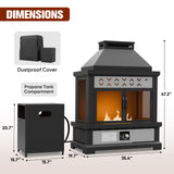 Outdoor Propane Fireplace 50,000 BTU Gas Fireplace with Locking Mesh Doors