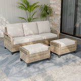 Modern Wicker 3 Piece Outdoor Patio Furniture Set, a 3-Seat Loveseat and 2 Ottomans