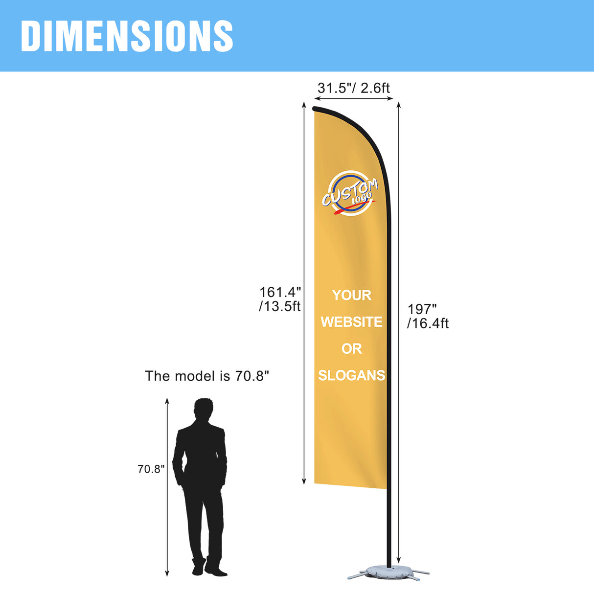 EAGLE PEAK Custom Printed Feather Flags with Your Logo, Single Sided Print, includes Folding Cross Base, Weight Bag & Carry Bag, 16.4x2.6 ft