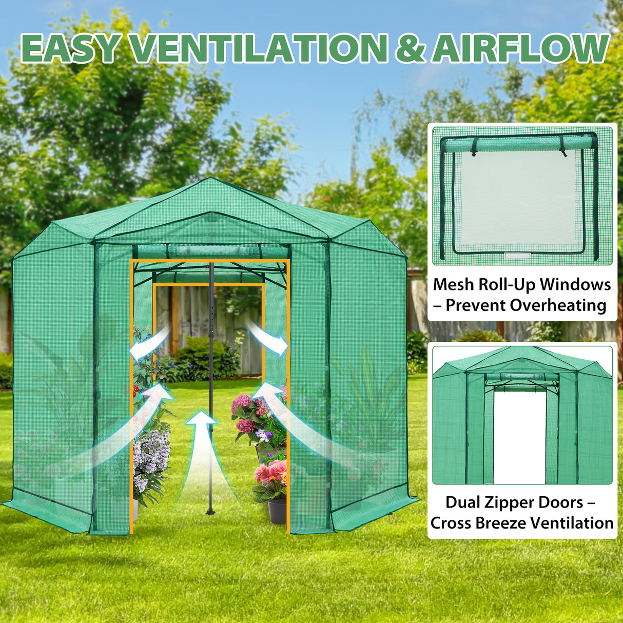 6.6x6.6 ft/ 8.5x8.5 ft Hexagon Pop up Greenhouse