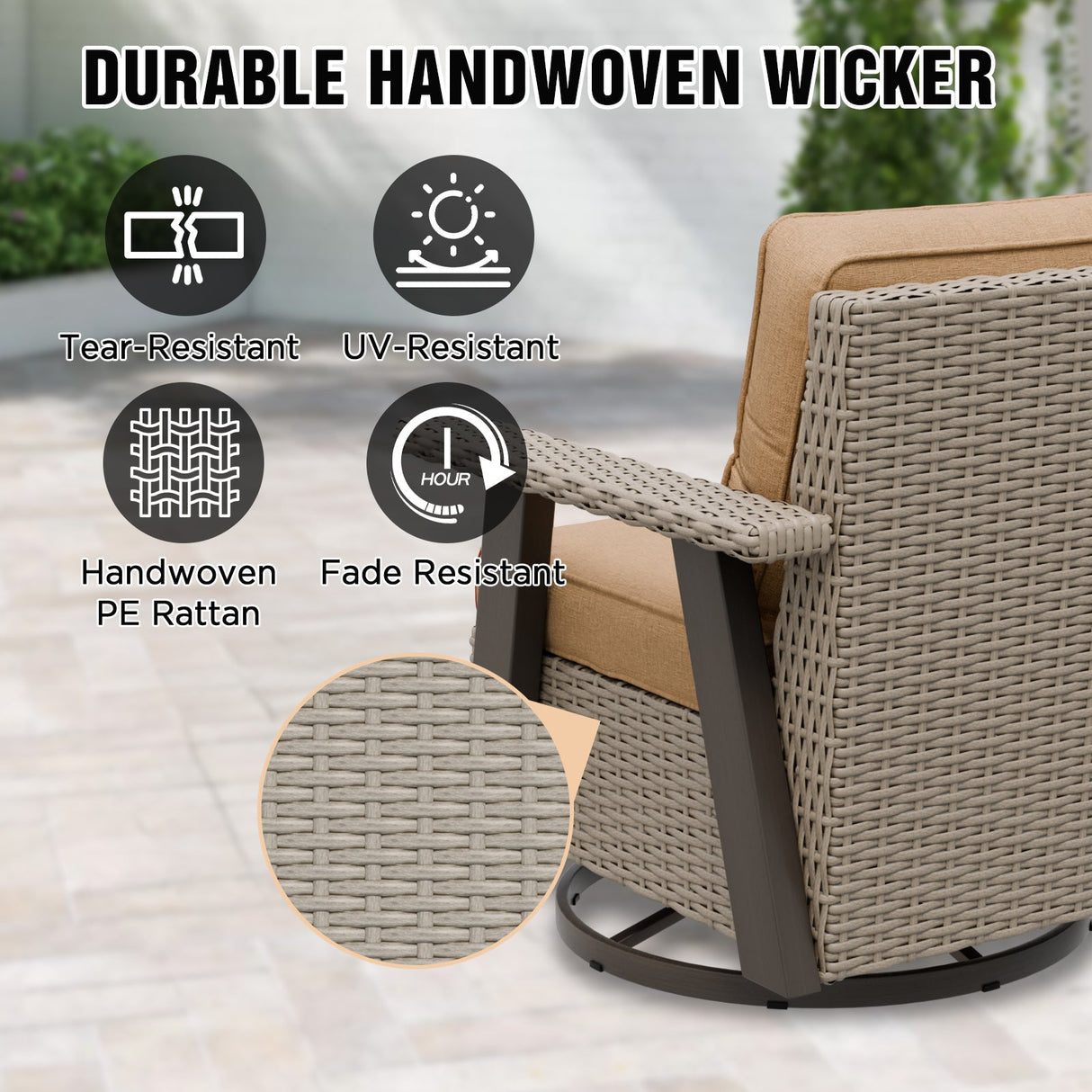 Classic Wicker 360° Swivel Glider Chair, Set of 4, Beige/Beige, Red, Dark Blue, Tan, Black - Eagle Peak Custom Canopy Tent