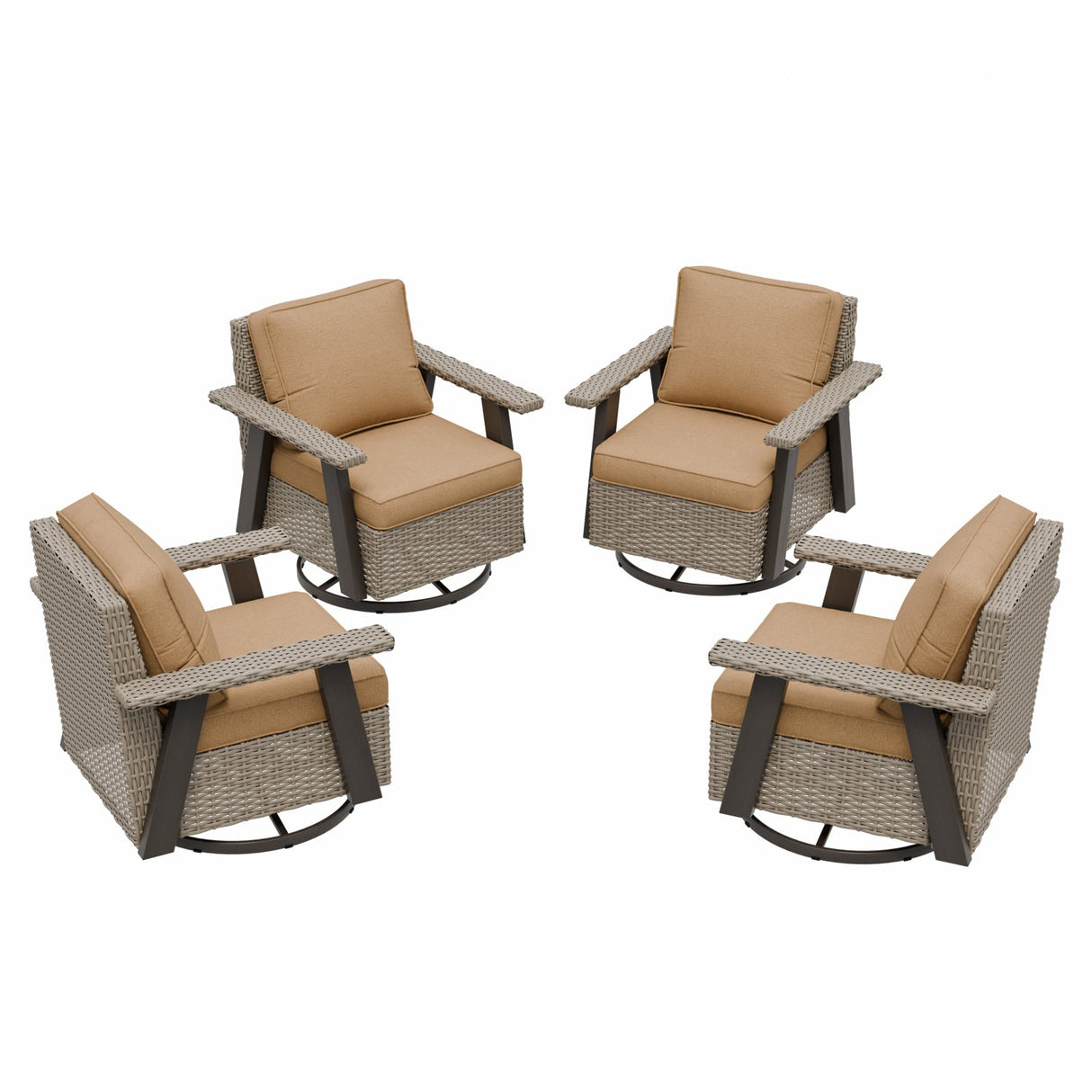 Classic Wicker 360° Swivel Glider Chair, Set of 4, Beige/Beige, Red, Dark Blue, Tan, Black - Eagle Peak Custom Canopy Tent