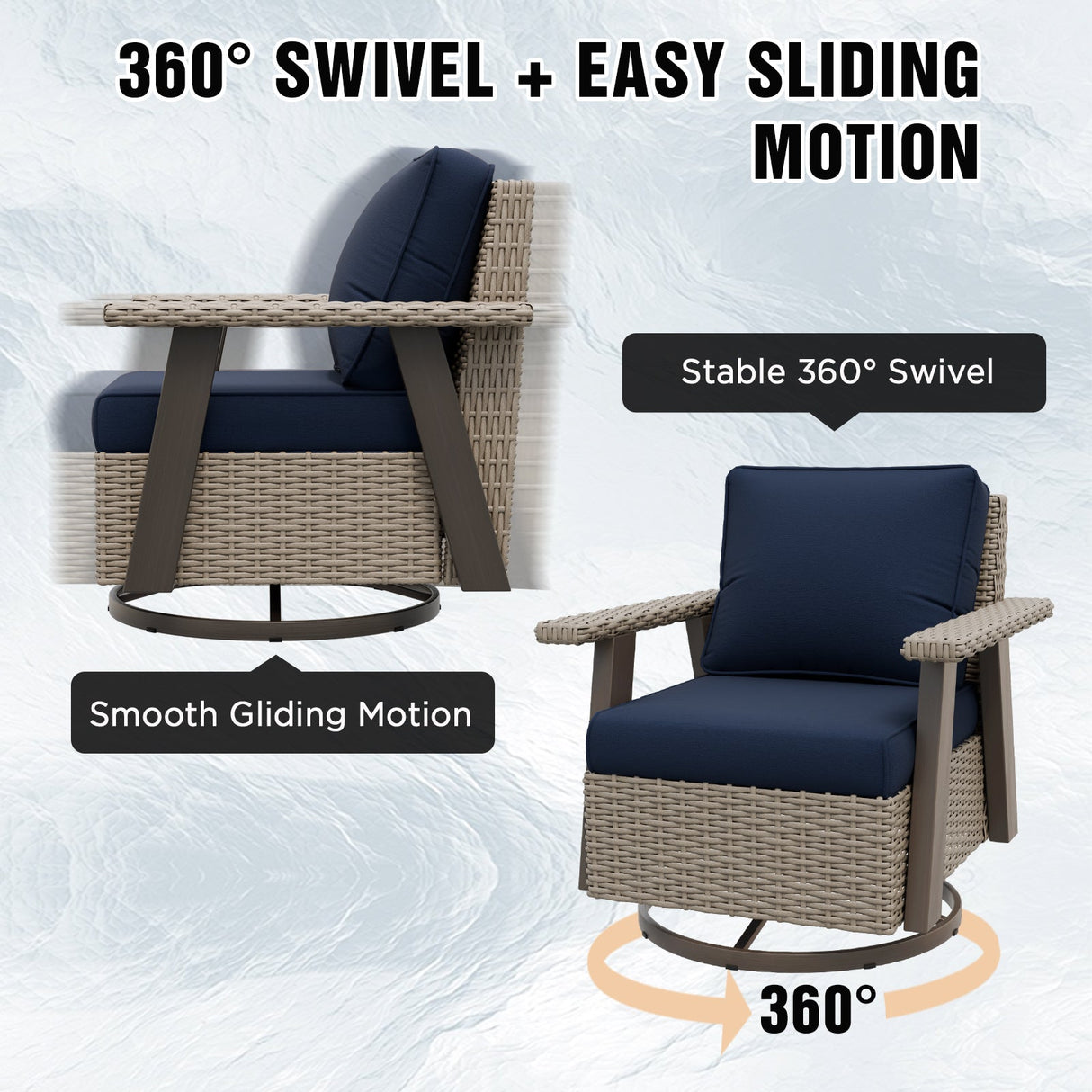 Classic Wicker 360° Swivel Glider Chair,Set of 1, Beige/Beige, Red, Dark Blue, Tan, Black - Eagle Peak Custom Canopy Tent